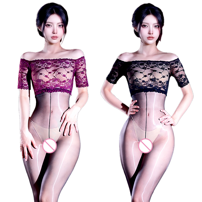 Tights Pantyhose Sheer - Bodysuit renda jala mengkilap seksi, lingerie